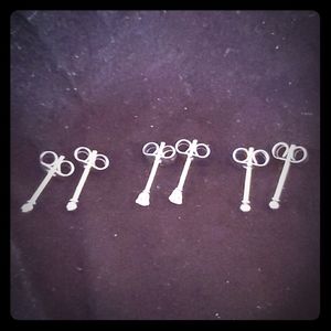Surgical Steel Stud Earrings, Silver Tone, 3 pair